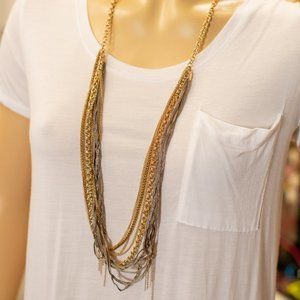 NWOT Light Gold Fabric Layered Boho Necklace